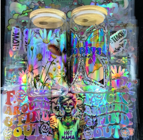 Wholesale 16oz Holographic Steel Cup UV DTF Stickers Random 10pcs/20pcs/50pcs Wraps for DIY Craftlaser wraps